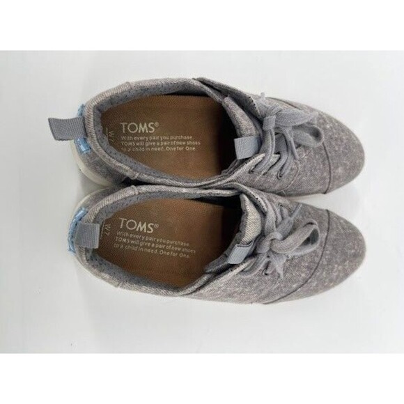 TOMS Womens classic lace up canvas shoes‎ grey texture knit sneakers size 7 - Picture 2 of 5